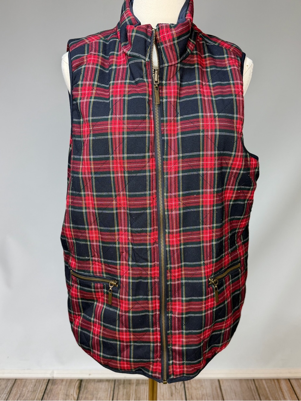 Copper Key Red & Navy Plaid Puffer Vest